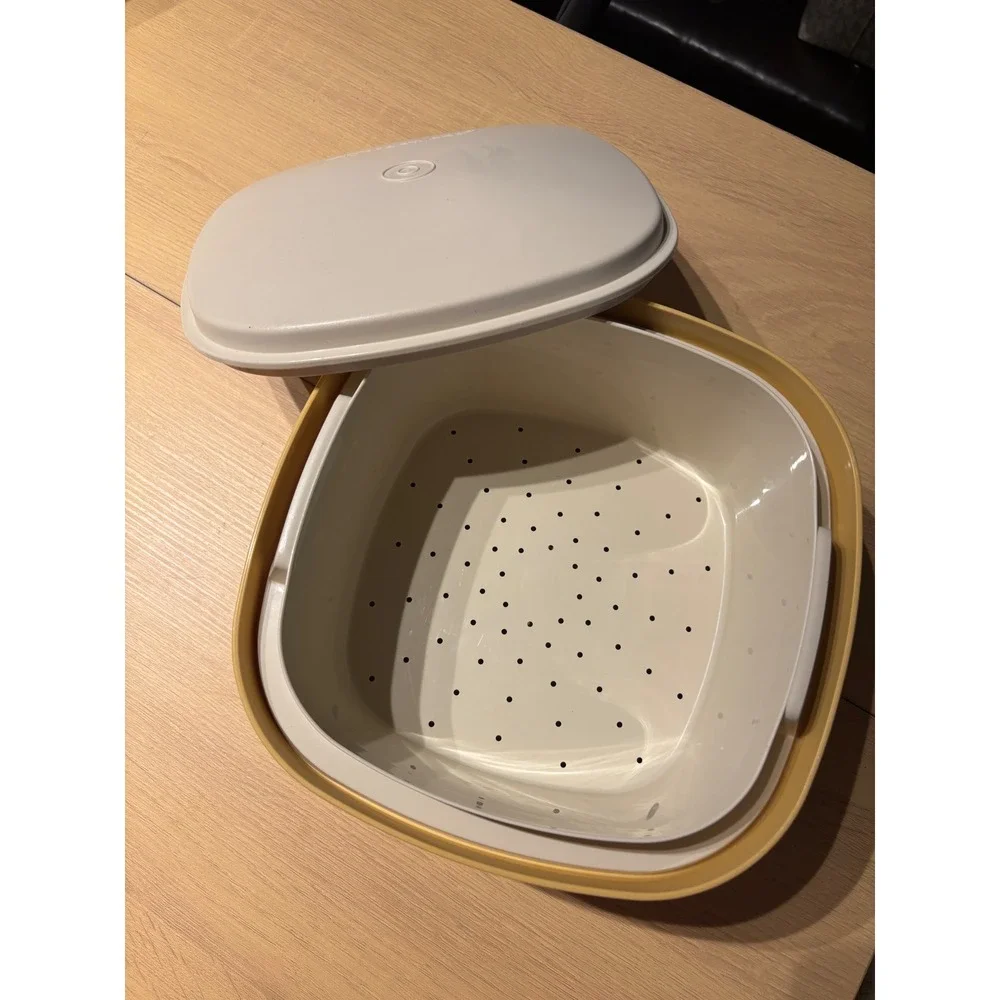 Vintage Tupperware Multi Server Steamer 3 Piece Set Yellow White 1273 1274 1275